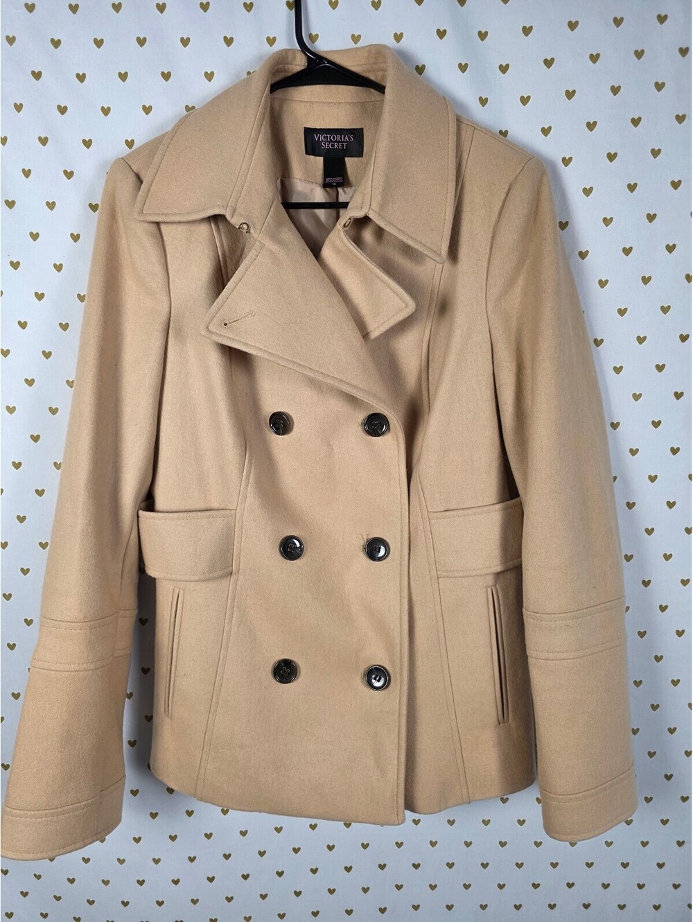 Victoria's Secret Camel Wool Blend Pea Coat Military Jacket Women's 10 Beige